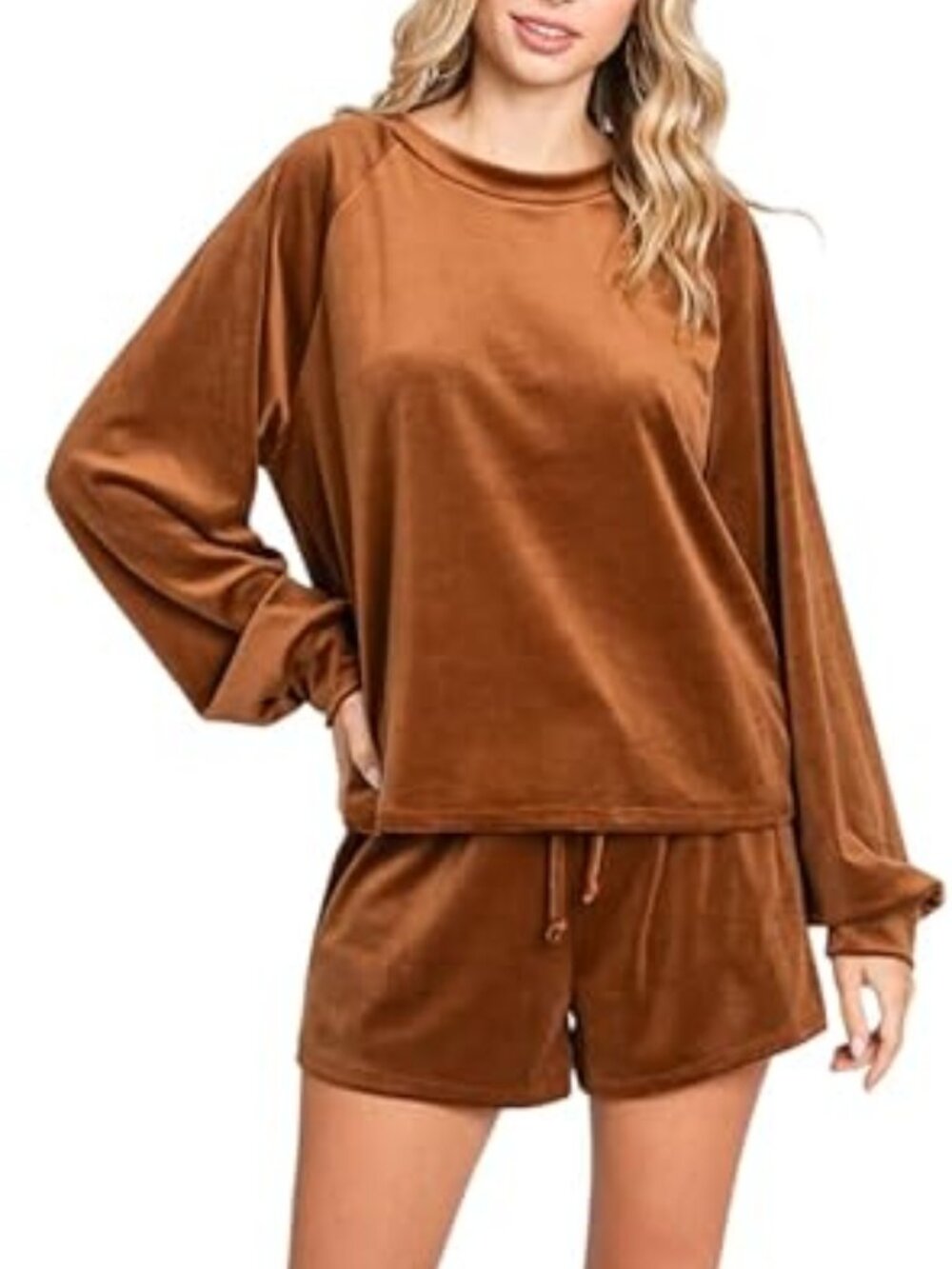 GeeGee Women’s Soft Velvety Long Sleeve Pullover Sweater Top & Shorts Set